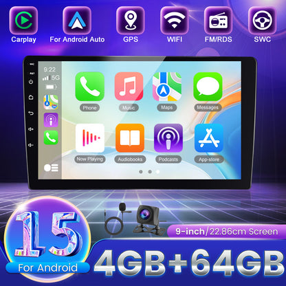 Android 15 Autoradio – Car Stereo – Multimediaspeler – Autoplayer – Navigatiesysteem – 9 Inch HD Scherm – Draadloze CarPlay & Android Auto – Inclusief AHD Achteruitrijcamera & Microfoon