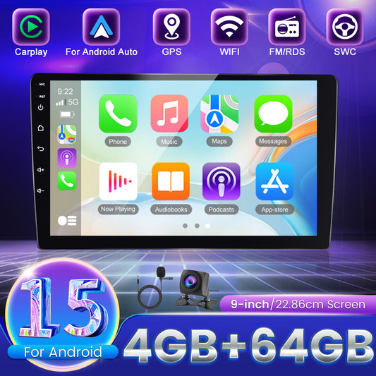 Android 15 Autoradio – Car Stereo – Multimediaspeler – Autoplayer – Navigatiesysteem – 9 Inch HD Scherm – Draadloze CarPlay & Android Auto – Inclusief AHD Achteruitrijcamera & Microfoon