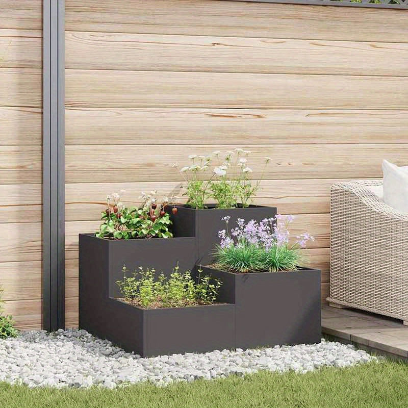 Plantenbak – Bloembak – Tuinbak – Moestuinbak – Balkonbak – Verhoogd – Robuust Zwart Staal – 80x80x60 cm