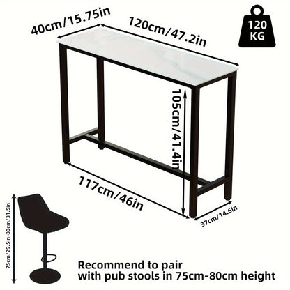 Bartafel – Statafel – Keukentafel – Bistrotafel – Barmeubel – Wit Sintersteen Blad – Zwart Metalen Onderstel – 120x40x105 cm – Duurzaam & Krasbestendig