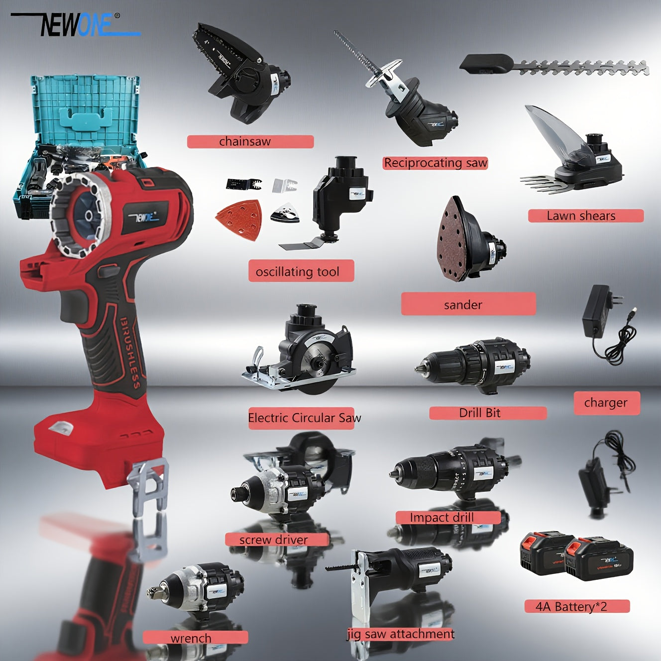 Multigereedschap – Multitool – Accugereedschap – Combinatietool – Multifunctioneel – 18V Brushless Motor – 12-in-1 Met 12 Accessoires