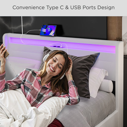 Bed – Tweepersoonsbed – Boxspring – Opbergbed – Ledikant – 160x200 cm – Met 4 Lades – USB Hoofdeinde