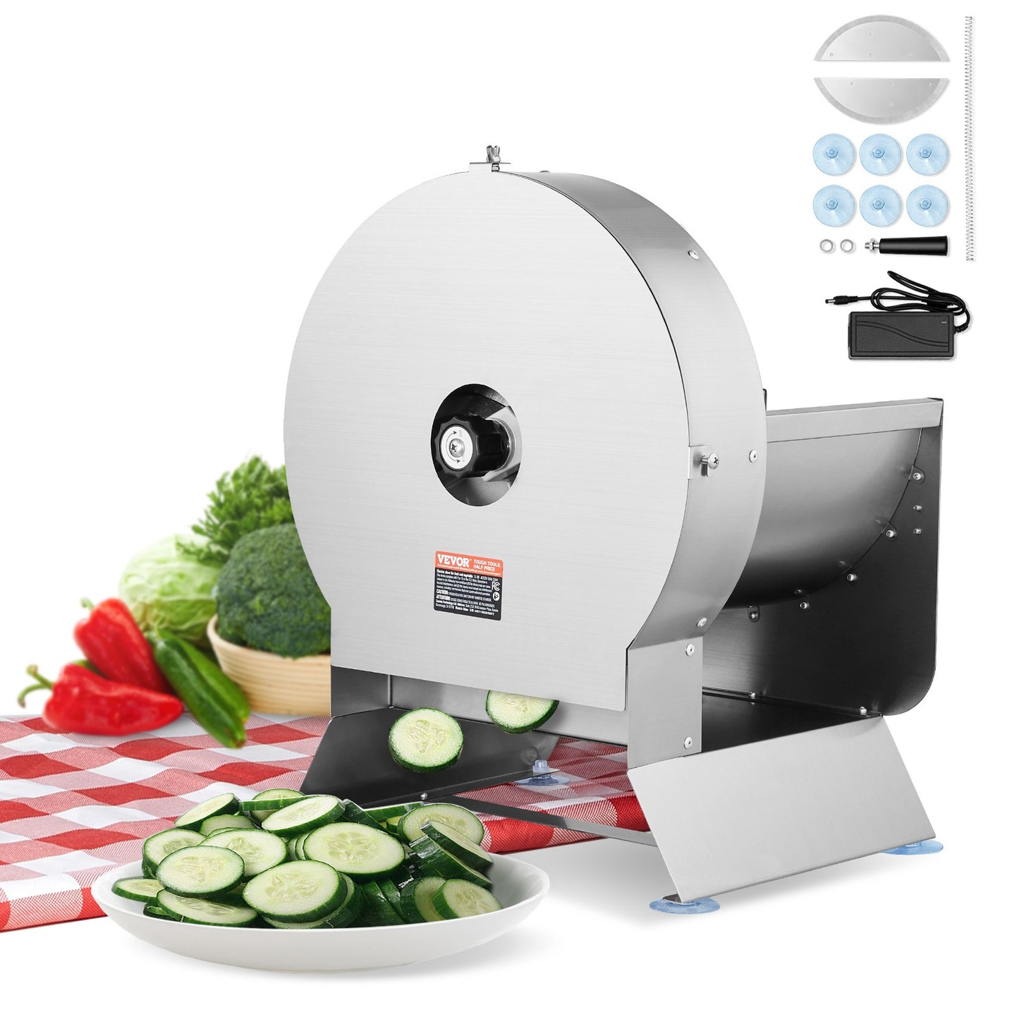 Groentesnijder – Groenteschiller – Snijmachine – Fruit snijder – Keukensnijder – Elektrisch en Handmatig – Verstelbare Snijdikte 0-12 mm – Roestvrijstalen Messen – Large Feed Port