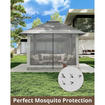 Pop-up Tent – Vouwtent – Zonnescherm – Partytent – Tuinentent – Verstelbare Canopy – Insectennet – Lichtgewicht Alloy Staal – Waterafstotende Oxford Stof – 365x365 cm – Draagbare Opbergtas – Donkergrijs/Grijs