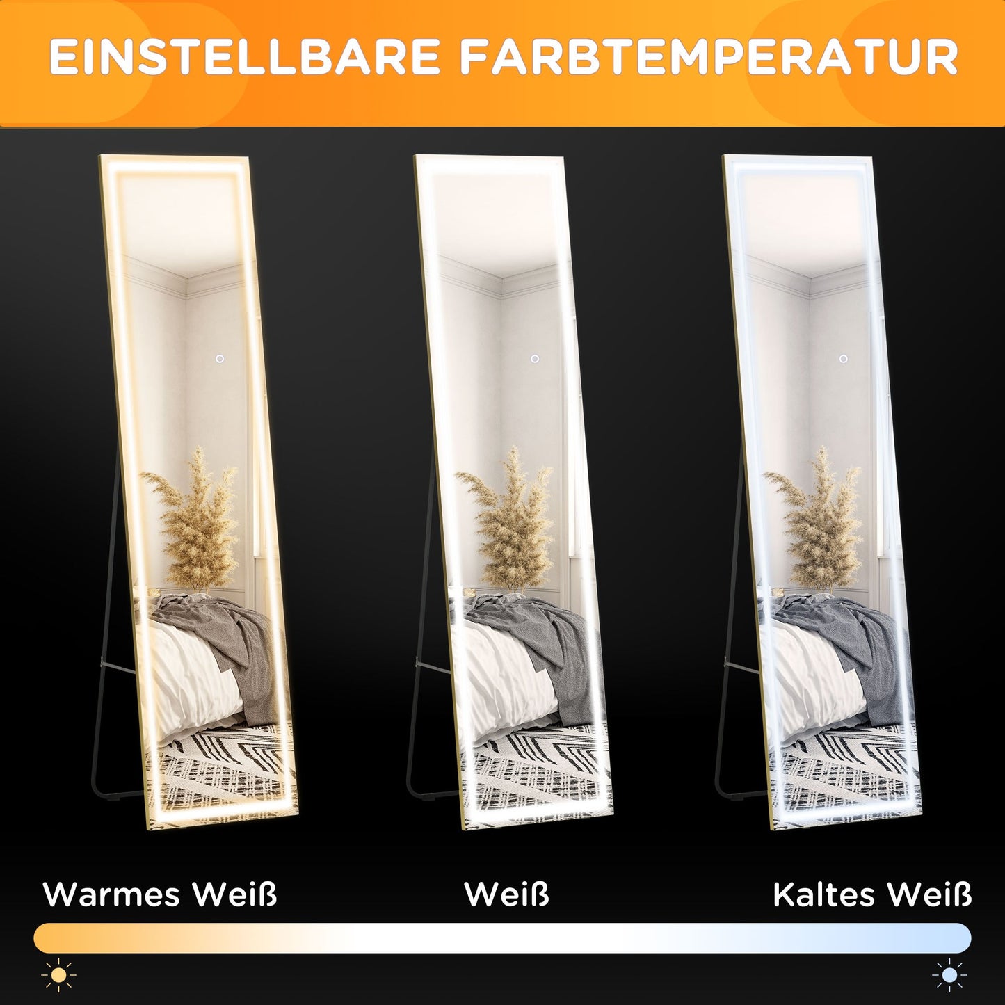 Staande Spiegel – Passpiegel – Wandspiegel – Volledige Lengte Spiegel – Kleedkamerspiegel – Dimbare LED-Verlichting – 156,5 x 40 x 37 cm – Zilverkleurig Frame