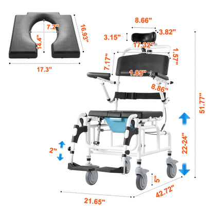 Douchestoel – Douchekruk – Douchezitje – Badstoel – Toiletstoel – 17,5 inch Zitting – Verstelbare Rugleuning & Hoogte – Lichtgewicht Aluminium Frame