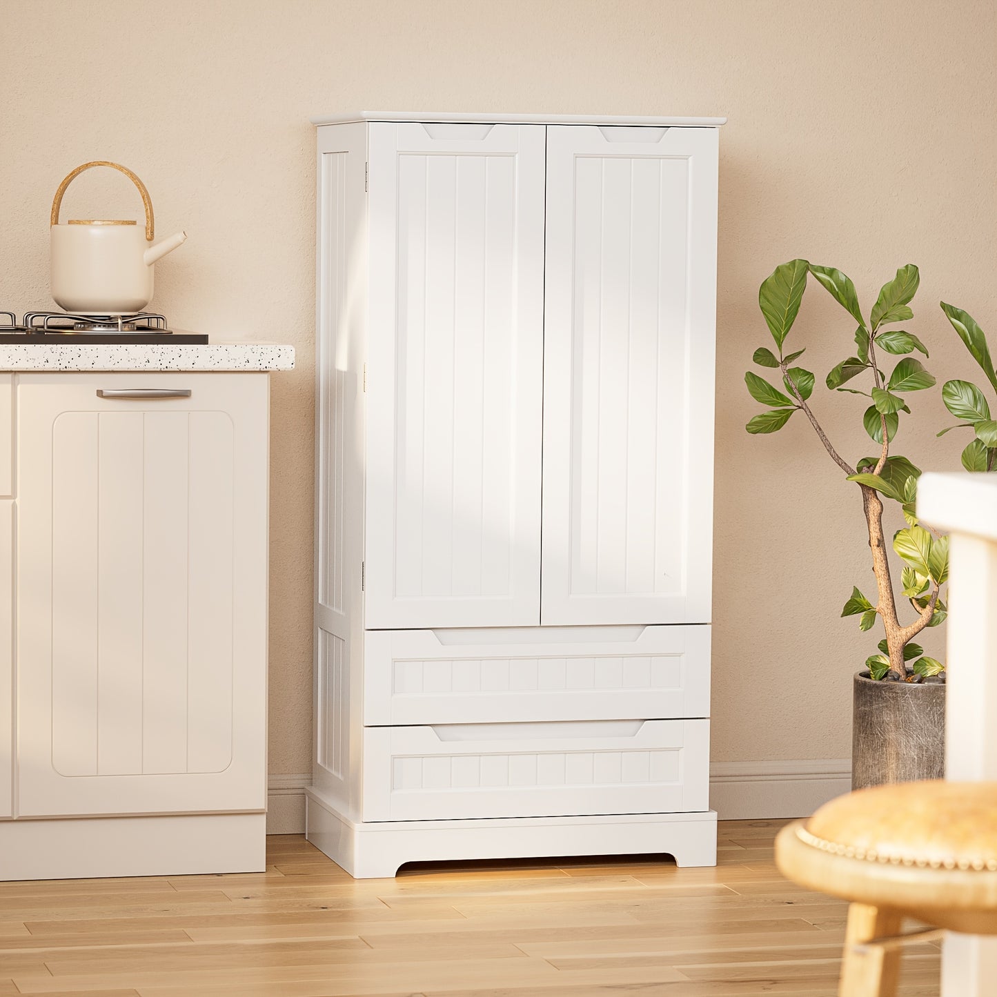 Keukenkast – Opbergkast – Buffetkast – Onderkast – Keukenmeubel – Grote Inhoud 3,2+ ft³ – MDF Hoogte 68 cm Wit
