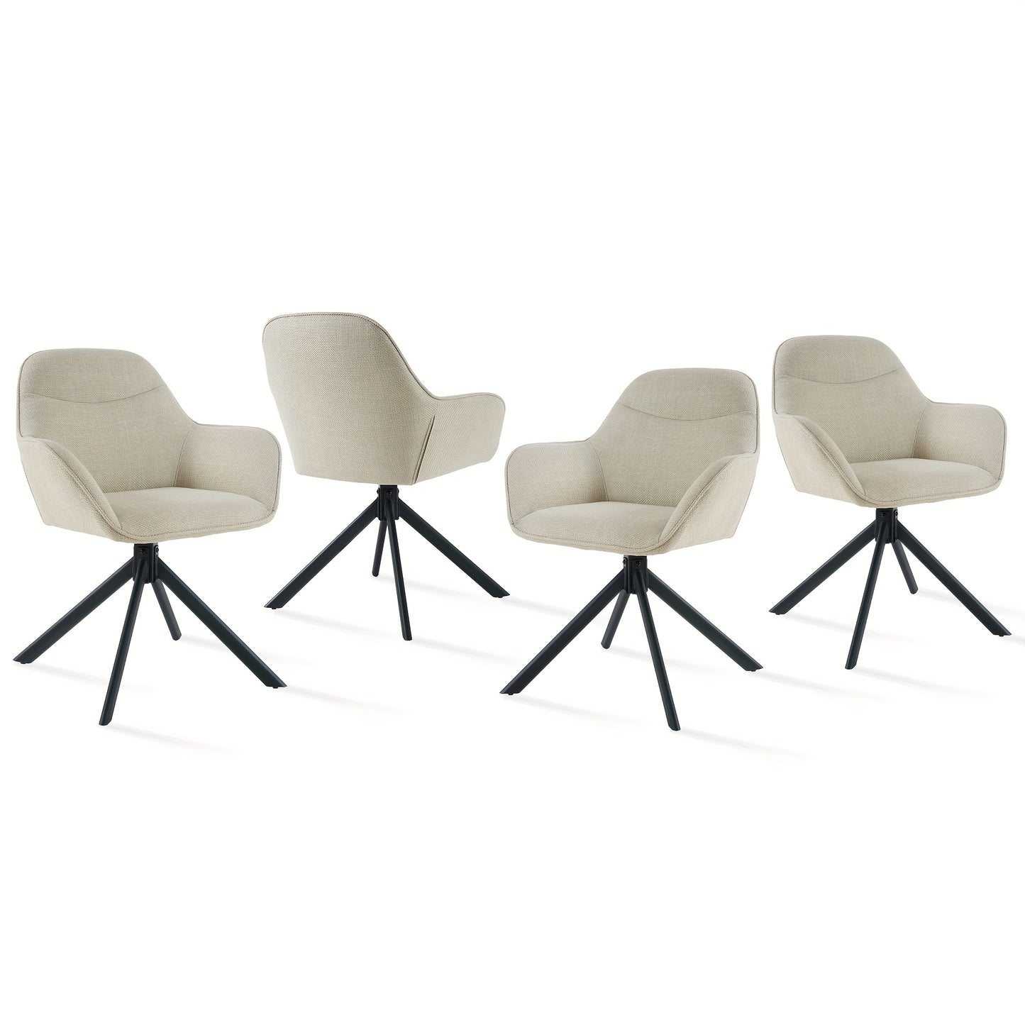 Eetkamerstoel – Stoel – Kuipstoel – Keukenstoel – Draaistoel – Set van 4 – Beige Polyester Bekleding – 360 Graden Draaibaar – Ergonomisch Comfort