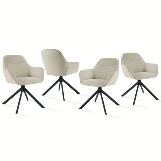 Eetkamerstoel – Stoel – Kuipstoel – Keukenstoel – Draaistoel – Set van 4 – Beige Polyester Bekleding – 360 Graden Draaibaar – Ergonomisch Comfort