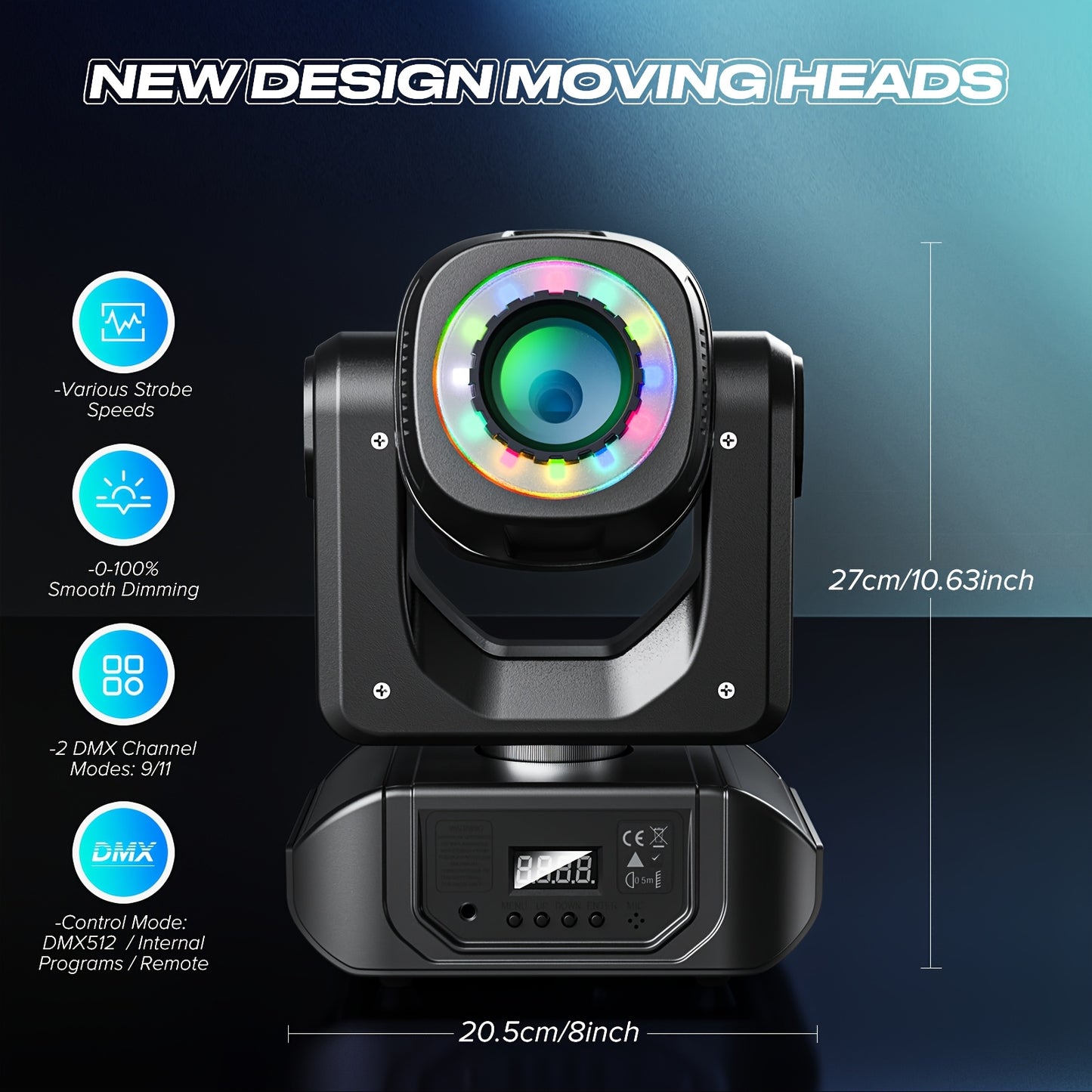 2-pack 150W LED Moving Head Stage Light – DJ Verlichting – Podiumlamp – Disco Licht – Partyverlichting – DMX512 Besturing – 7+1 Gobo Projectoren – Stroboscoopfunctie