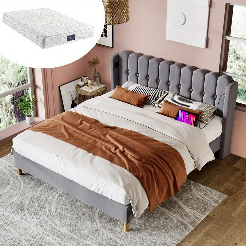 Tweepersoons Bed – Stalen Bedframe – Stoffen Bed – Platformbed – Slaapbank – Vooraf Gemonteerd – 140x200 cm – Fluwelen Hoofdbord