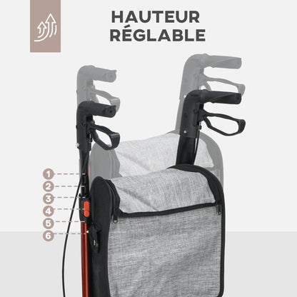 3-wiel rollator – wandelwagen – loophulp – rollator met remmen – inklapbare rollator – verstelbare hoogte 86,5-99 cm – lichtgewicht aluminium frame – met opbergtas – rood