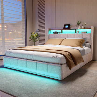 Tweepersoonsbed 140x200 cm – Opbergbed – Ladebed – Velvet Bed – Slaapbank – Grijs – 3 Ruime Lades – Stevig Frame Met Lattenbodem