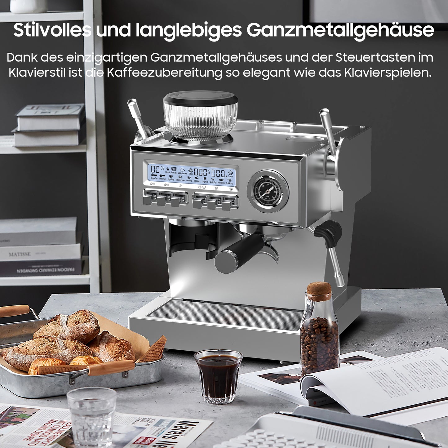 Espressomachine – Koffiezetapparaat – Halfautomaat – Koffiemachine – Baristamachine – 20-Bar Pomp Met Maalfunctie – Roestvrijstalen Behuizing Met 1,6L Waterreservoir