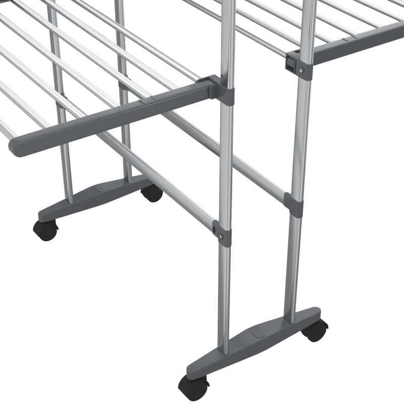 Droogrek – Wasrek – Kledingrek – Droogstandaard – Washanger – Argento – 3-Laags Driedubbel Droogvlak – Aluminium Met Wieltjes En Wasknijpers