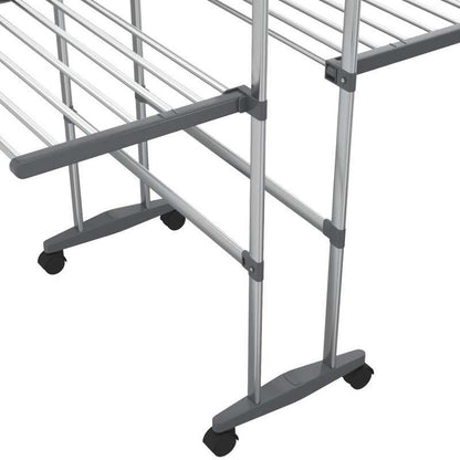 Droogrek – Wasrek – Kledingrek – Droogstandaard – Washanger – Argento – 3-Laags Driedubbel Droogvlak – Aluminium Met Wieltjes En Wasknijpers