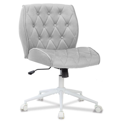 Ergonomische Bureaustoel – Office Chair – Make-up Stoel – Werkstoel – Draaistoel – Faux-suède Bekleding – Verstelbare Hoogte – 12° Schommelfunctie – 360° Draaibaar – Grijs