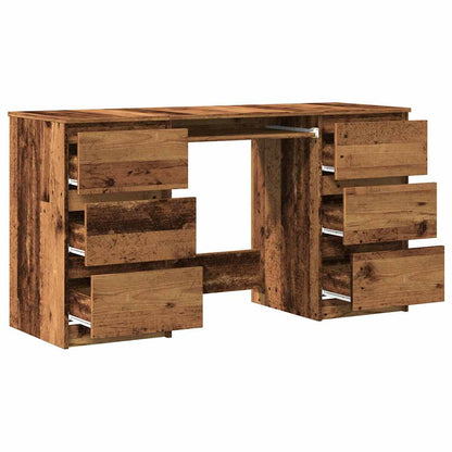 Bureau – Werkplektafel – Schrijftafel – Computertafel – Thuiswerkplek – Oude Houtlook – 6 Lades Opbergruimte – Duurzaam Behandeld Hout