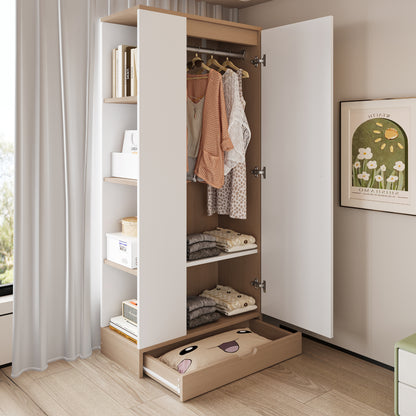 Kledingkast – Garderobekast – Opbergkast – Draaideurkast – Slaapkamerkast – 70x40x170 cm – Met Planken en Lades – Stevige Metalen Constructie – Strak Wit Design