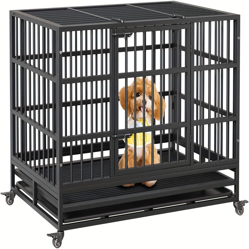 Hondenkennel – Hondenbench – Hondenkooi – Hondenhok – Hondenkooi – Draagbaar & Inklapbaar – Stevig RVS Staal 94cm – Uitneembare Bodemtray – Lockbare Wieltjes