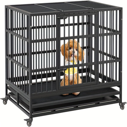 Hondenkennel – Hondenbench – Hondenkooi – Hondenhok – Hondenkooi – Draagbaar & Inklapbaar – Stevig RVS Staal 94cm – Uitneembare Bodemtray – Lockbare Wieltjes