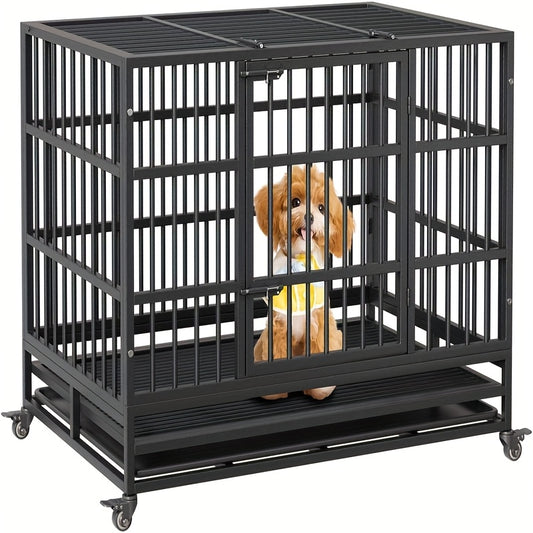 Hondenkennel – Hondenbench – Hondenkooi – Hondenhok – Hondenkooi – Draagbaar & Inklapbaar – Stevig RVS Staal 94cm – Uitneembare Bodemtray – Lockbare Wieltjes