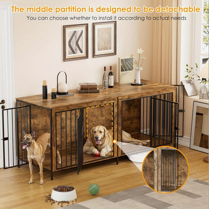 Hondenbench – Hondenkooi – Hondenhuis – Reisbench – Benchmeubel – XXL 200x70x85 cm – Hout & Metaal – Verwijderbare Tussenschot – 4 Deuren – Stevig Voor Grote Honden Tot 200 kg