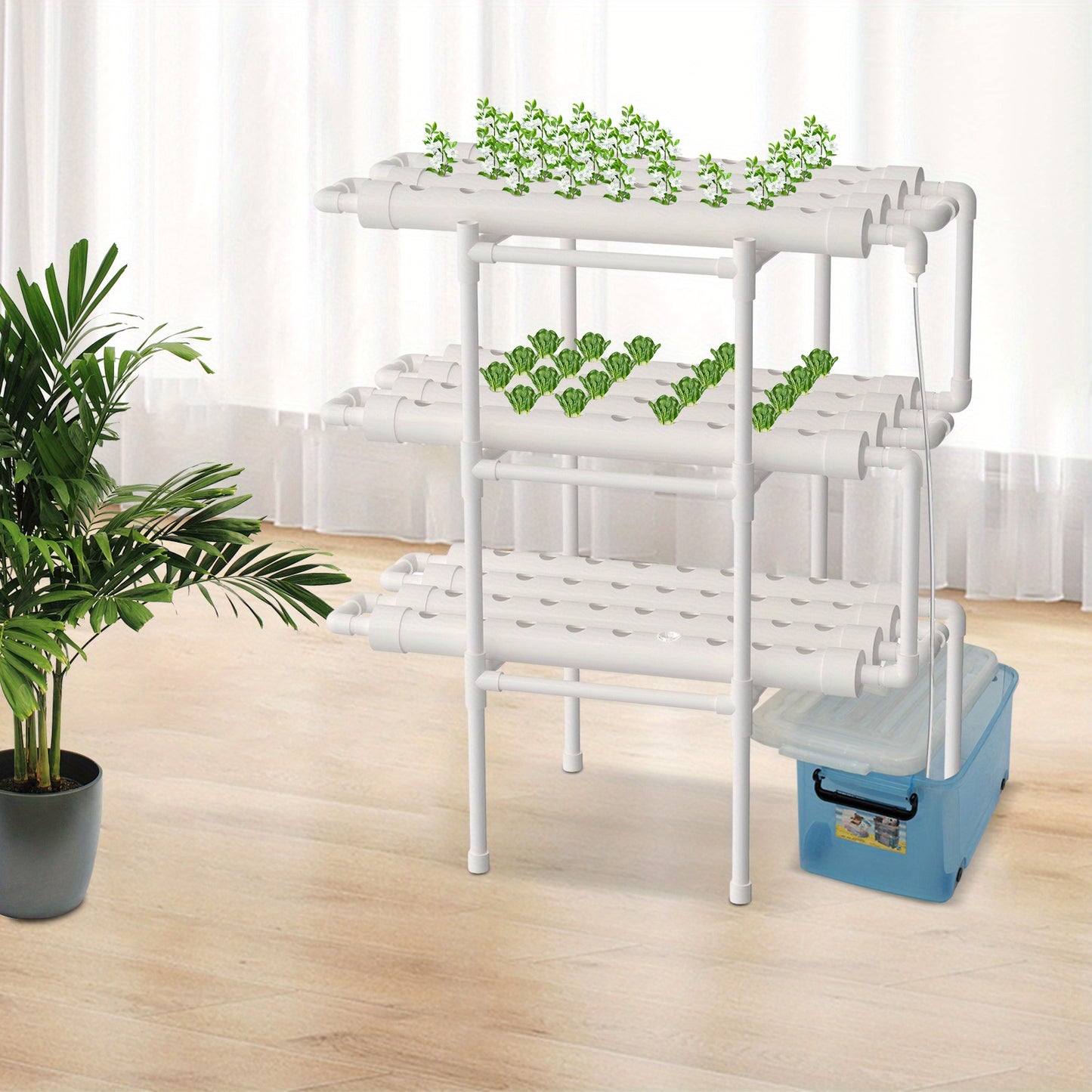 Hydroponicsysteem – Hydrocultuursysteem – Kweekset – Plantenbak – Hydrocultuur Rek – 3 Lagen – 108 Plantplaatsen – Duurzaam PVC – Efficiënt Watercirculatiesysteem
