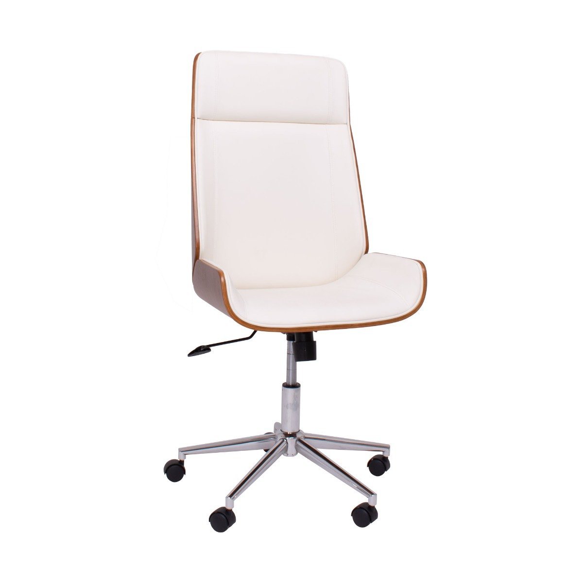 Bureaustoel – Kantoorstoel – Draaistoel – Executive Chair – Bureaustoelen – Wit Kunstleer – Parawood Frame – Verstelbare Zithoogte 109-119 cm – 360° Draaibaar