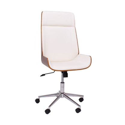 Bureaustoel – Kantoorstoel – Draaistoel – Executive Chair – Bureaustoelen – Wit Kunstleer – Parawood Frame – Verstelbare Zithoogte 109-119 cm – 360° Draaibaar