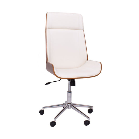 Bureaustoel – Kantoorstoel – Draaistoel – Executive Chair – Bureaustoelen – Wit Kunstleer – Parawood Frame – Verstelbare Zithoogte 109-119 cm – 360° Draaibaar