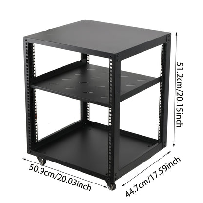 12U Open Frame Serverrek – Serverkast – Netwerkrek – Serverrack – Kabelrek – Verstelbare Diepte 23-40 Inch – Zwart Koudgewalst Staal Met Wielen