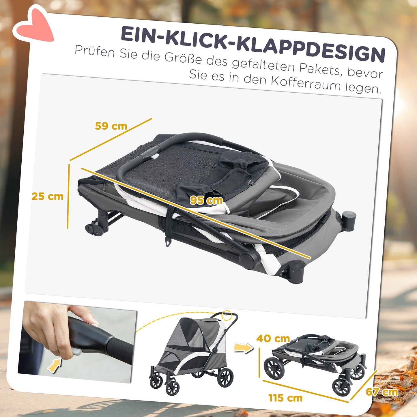 Hondenwagen – Hondenbuggy – Huisdierwagen – Hondenkar – Dog Stroller – Donkergrijs – Inklapbaar Ontwerp – Veiligheidsriemen Met Remmen