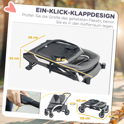 Hondenwagen – Hondenbuggy – Huisdierwagen – Hondenkar – Dog Stroller – Donkergrijs – Inklapbaar Ontwerp – Veiligheidsriemen Met Remmen