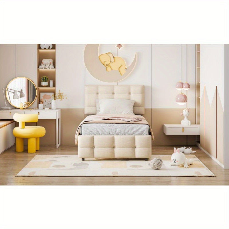 Uittrekbed – Bedbank – Sofa Bed – Dagbed – Logeerbed – Inklapbaar – 140x200 cm – Met Opberglades – Beige Linnen Bekleding