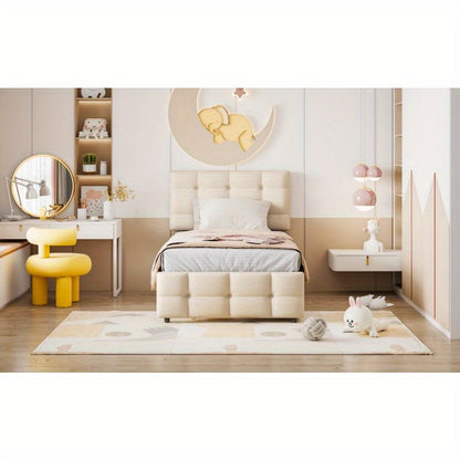 Uittrekbed – Bedbank – Sofa Bed – Dagbed – Logeerbed – Inklapbaar – 140x200 cm – Met Opberglades – Beige Linnen Bekleding