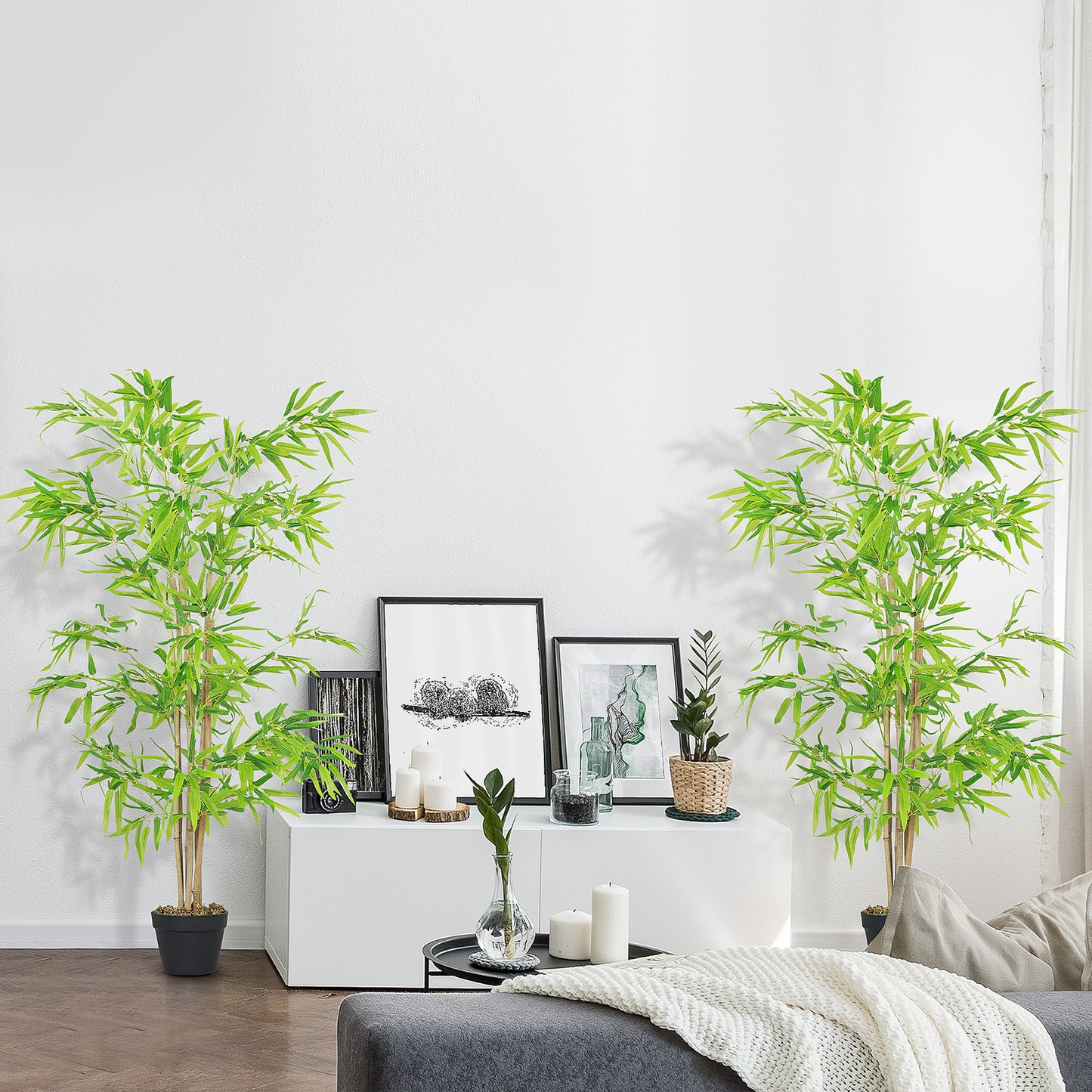 Kunstbamboe – Nepplant – Kunstplant – Bamboeplant – Decoratieplant – Set Van 2 – 1,5 Meter Hoog – 644 Realistische Bladeren – Pot Met Moslook – Verstelbare Takken