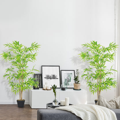 Kunstbamboe – Nepplant – Kunstplant – Bamboeplant – Decoratieplant – Set Van 2 – 1,5 Meter Hoog – 644 Realistische Bladeren – Pot Met Moslook – Verstelbare Takken