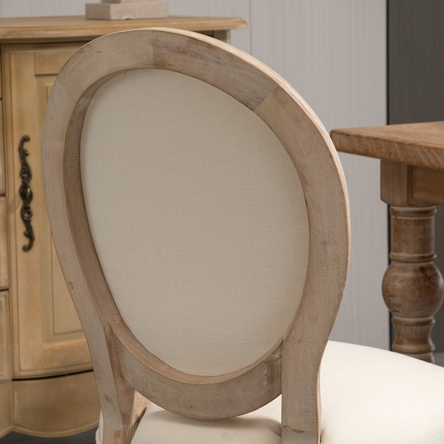 Eetkamerstoel – Keukenstoel – Stoel – Vintage Stoel – Set van 2 – Franse Stijl Met Ronde Rugleuning – Comfortabele Dikke Foam Zitting – Stevig Rubberwood Frame Met Verstelbare Anti-Slip Voetjes