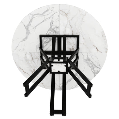 Eettafel – Tafel – Keukentafel – Eetkamertafel – Woonkamertafel – Modern Design – Marmerpatroon – Verstelbare Hoogte – Metaal & Hardhout