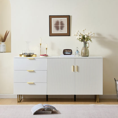 Dressoir – Opbergkast – Ladekast – Buffetkast – Sideboard – Modern Design – MDF Wit – 160 cm – Gouden Handgrepen – Robuuste Stalen Poten