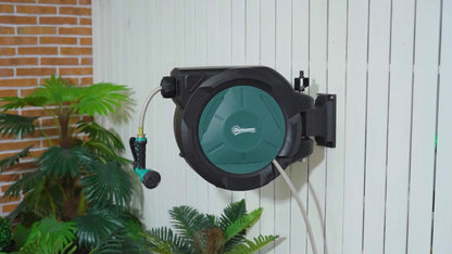 Tuinslanghaspel – Slanghaspel Muurbeugel – Tuinslangoproller – Waterslanghouder – Slangoproller – 30+2 Meter – 7 Waterstraalopties Met 180° Draaiïng