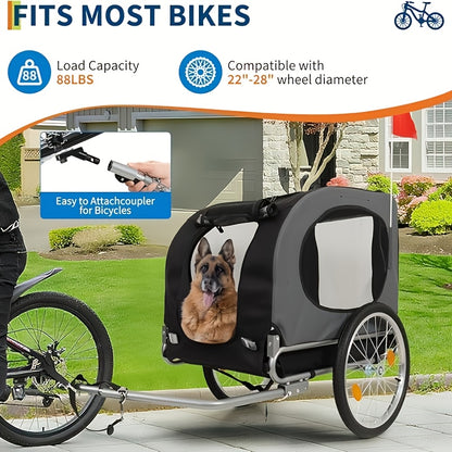 Hondenfietskar – Pet Bike Trailer – Fietsmand Honden – Huisdieren Fietsdrager – Kleine & Middelgrote Hond – Lichtgewicht Metalen Frame – Ventilerend Met Veiligheidsharnas – Donkergrijs