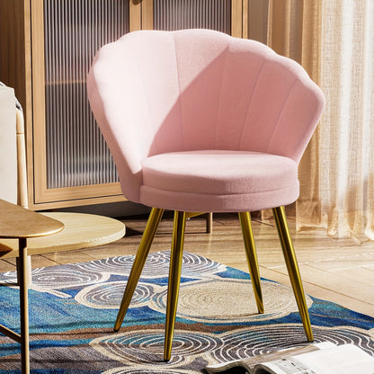 Eetkamerstoel – Keukenstoel – Loungestoel – Kuipstoel – Make-up Krukje – Roze Fluwelen Bekleding – Ergonomisch Design – Metalen Gouden Poten