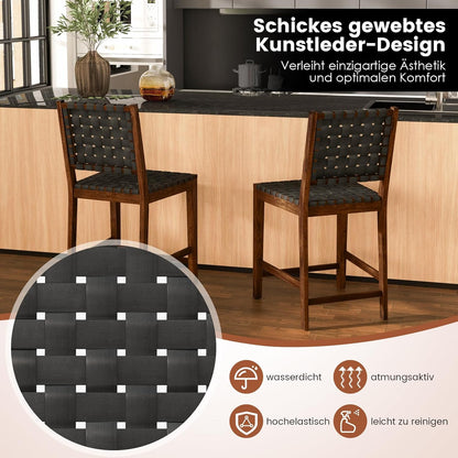 Eetkamerstoel – Keukenstoel – Bistrostoel – Stoel – Zitkruk – Met Gevlochten Kunstleren Rugleuning – Houten Frame – Zithoogte 61 cm – Draagvermogen 150 kg