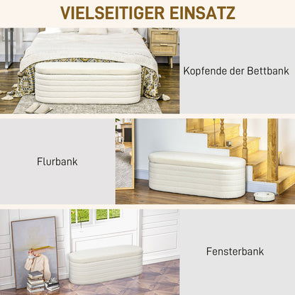 Bedbank – Opbergbank – Zithoekbank – Slaapkamerbank – Teddy Fleece Bank – Crèmewit – Compact Formaat 116x41x40,5 cm – Ruime Opbergruimte