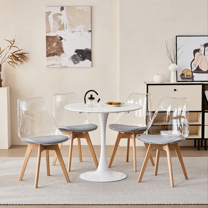 Eetkamerstoel – Stoel – Zithoekstoel – Kuipstoel – Designstoel – Grijs – PU Zitting – Beukenhouten Poten