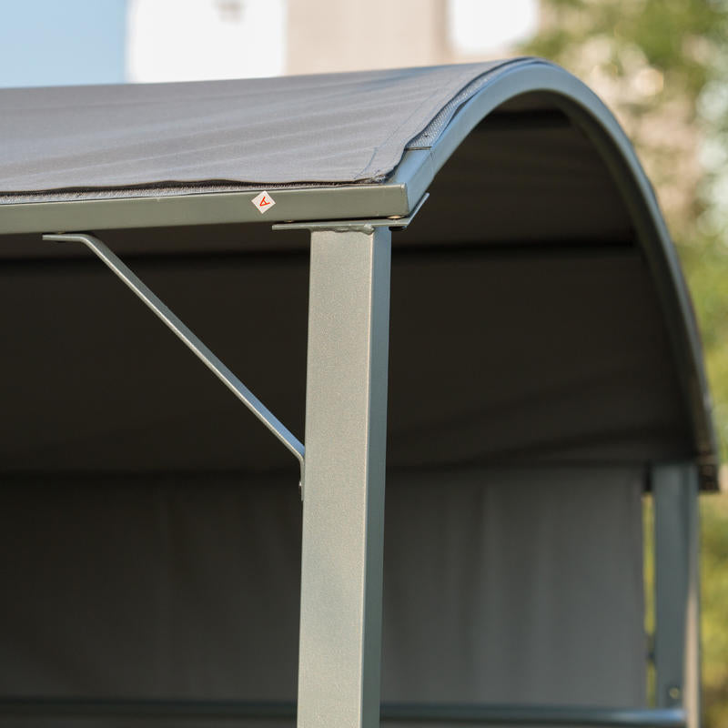 Large Outdoor BBQ Gazebo with Flame-Retardant Roof & 2 Shelves - Heavy-Duty Iron Alloy Frame, High Quality Polyester Canopy, Spacious 219.96cm x 137.92cm x 219.96cm Black Patio Shelter for Backyard, Garden, Camping - Easy Ass