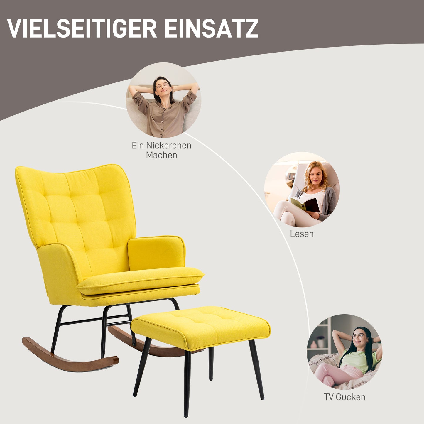 Draaifauteuil – Fauteuil – Relaxstoel – Stoel Met Voetenbankje – Loungefauteuil – Scandinavisch Design – Beukenhouten Frame – 360 Graden Draaibaar – Geel – 64x89x90 cm