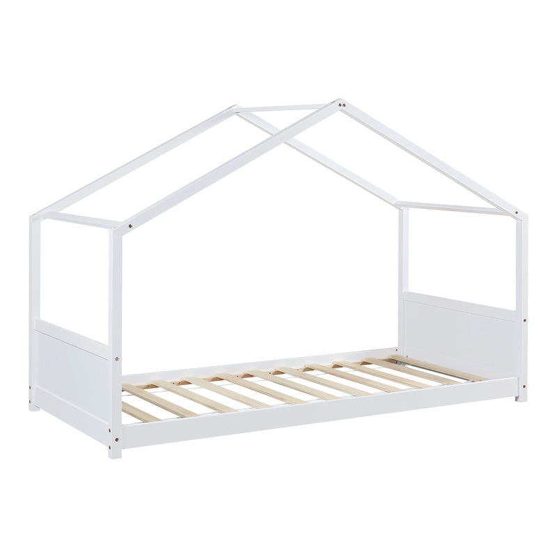 Huisbed – Kinderbed – Bedhuis – Speelbed – Bedhuisje – 90x200 cm – Stevig Dennenhouten Frame – Witte Natuurlijke Afwerking